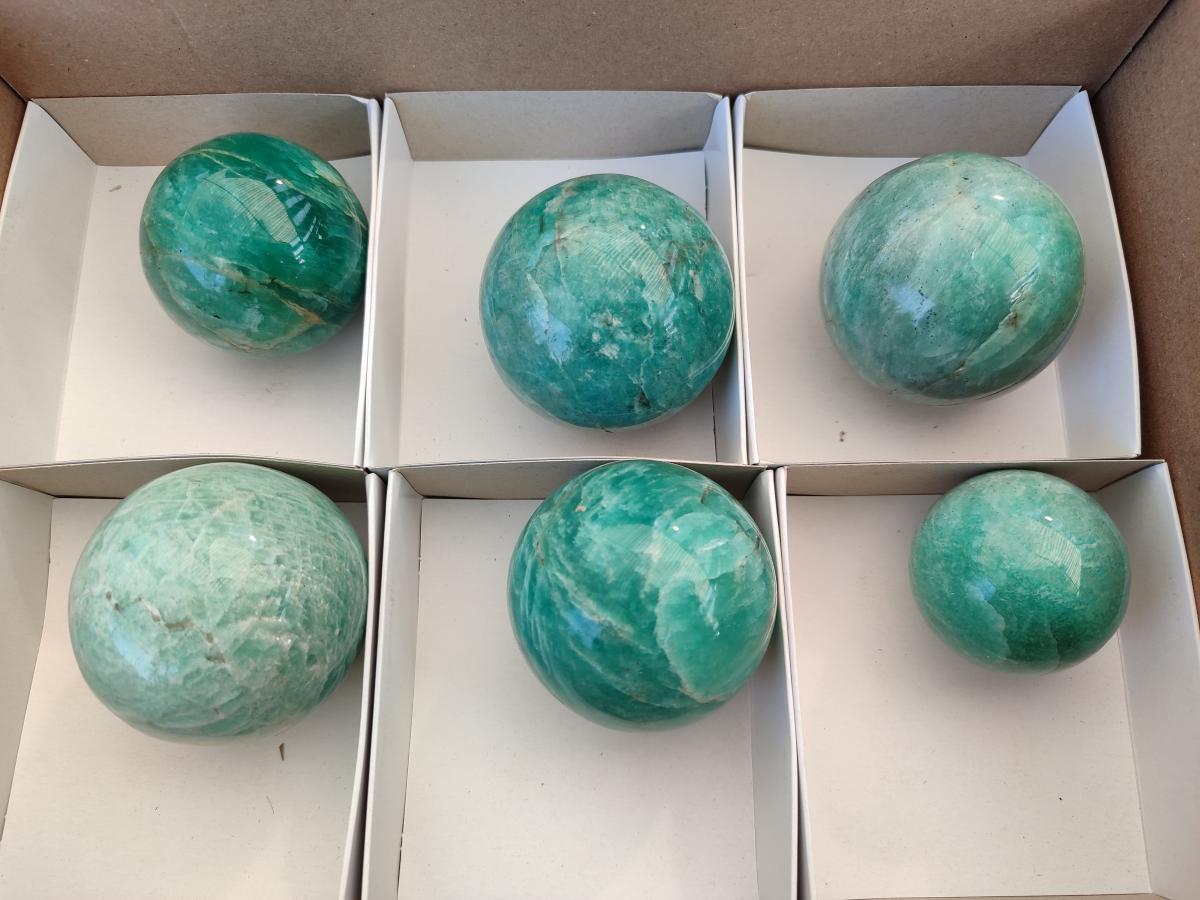 Polished Amazonite Spheres x 6 From Madagascar