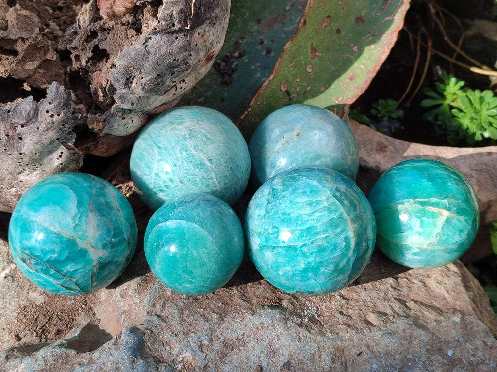 Polished Amazonite Spheres x 6 From Madagascar