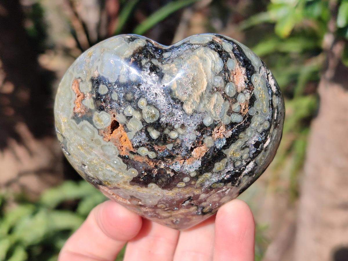 Polished Large Orbicular Ocean Jasper Hearts x 4 From Northwest Coast, Madagascar