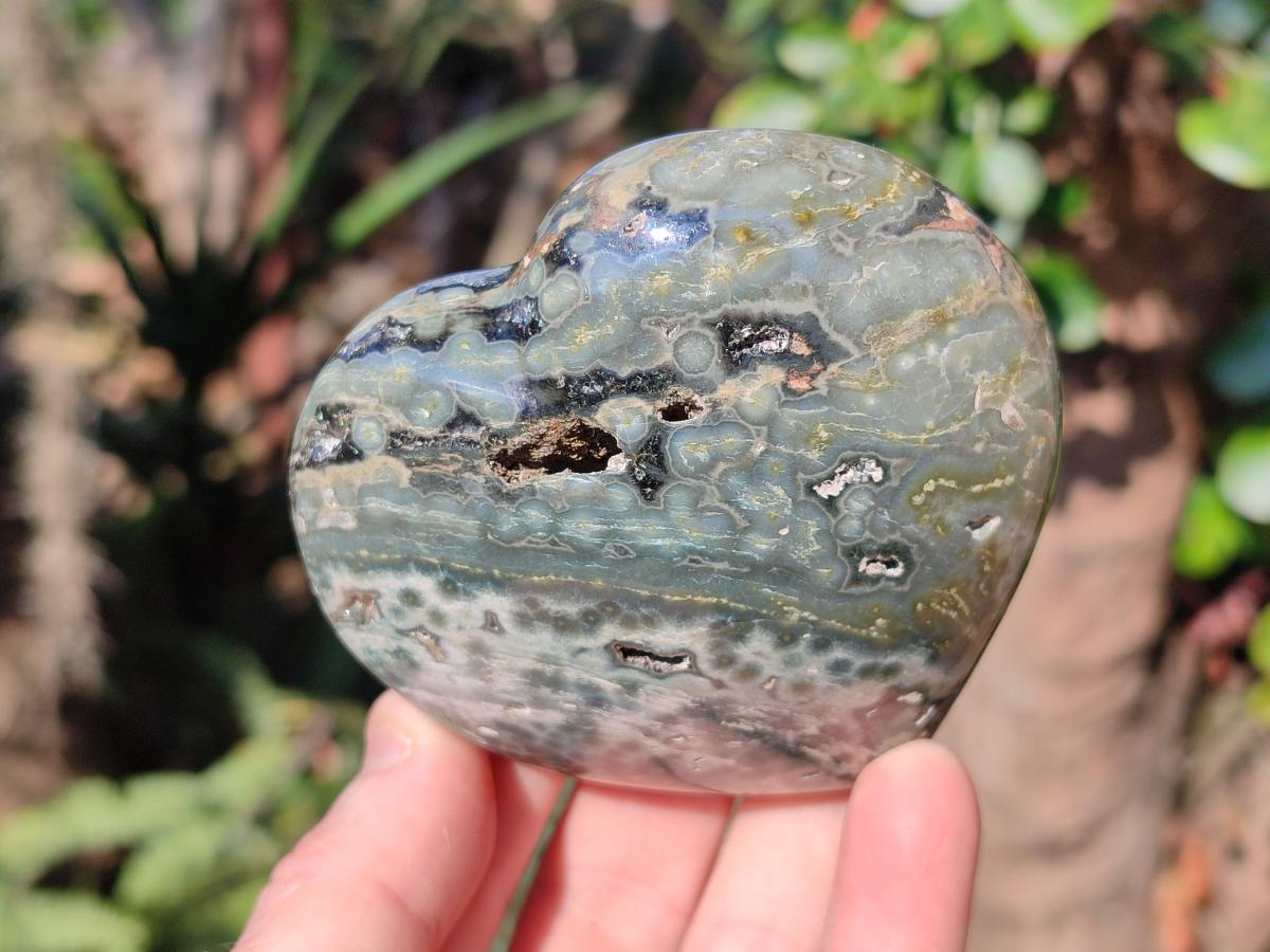 Polished Large Orbicular Ocean Jasper Hearts x 4 From Northwest Coast, Madagascar