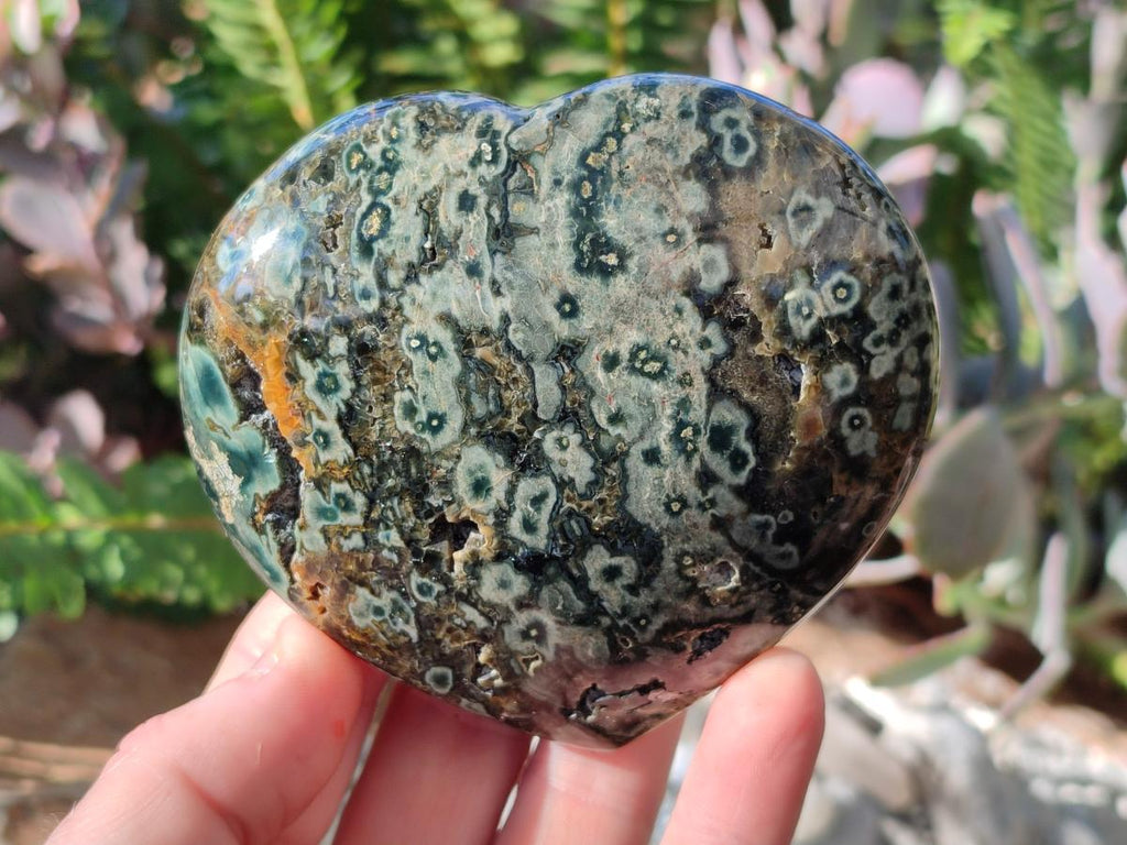 Polished Large Orbicular Ocean Jasper Hearts x 4 From Northwest Coast, Madagascar