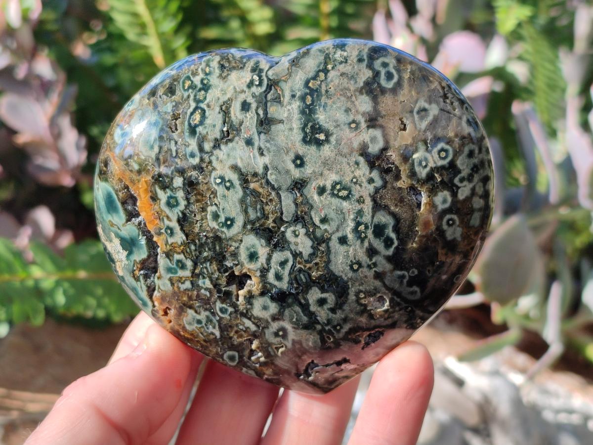 Polished Large Orbicular Ocean Jasper Hearts x 4 From Northwest Coast, Madagascar