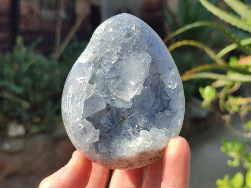 Polished and Natural Blue Celestite Eggs x 3 From Sakoany, Madagascar