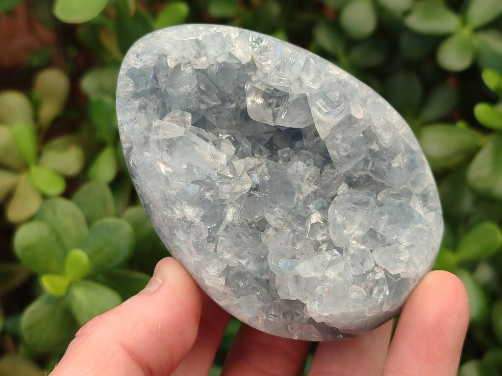 Polished and Natural Blue Celestite Eggs x 3 From Sakoany, Madagascar