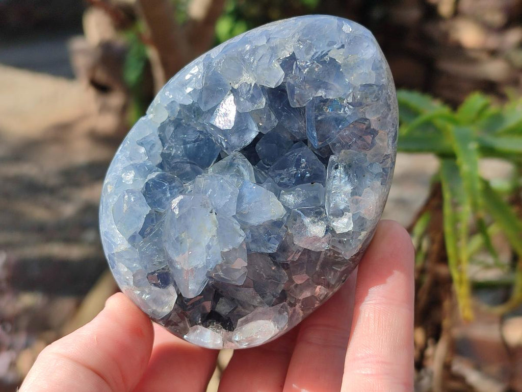 Polished and Natural Blue Celestite Eggs x 3 From Sakoany, Madagascar