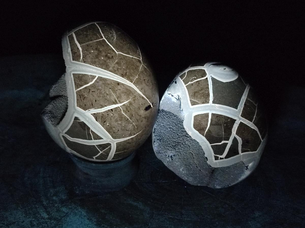 Polished and Natural Septerye Sauvage "Dragons Egg" Geodes x 2 From Mahajanga, Madagascar