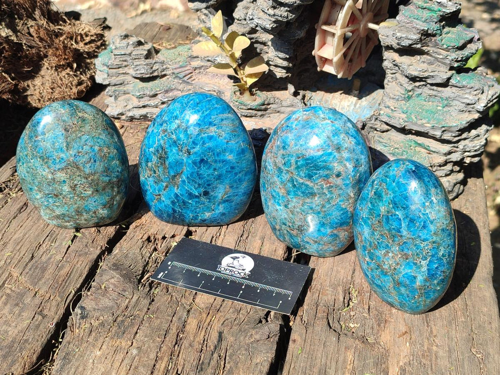 Polished Blue Apatite Standing Display Pieces x 4 From Betroka, Madagascar