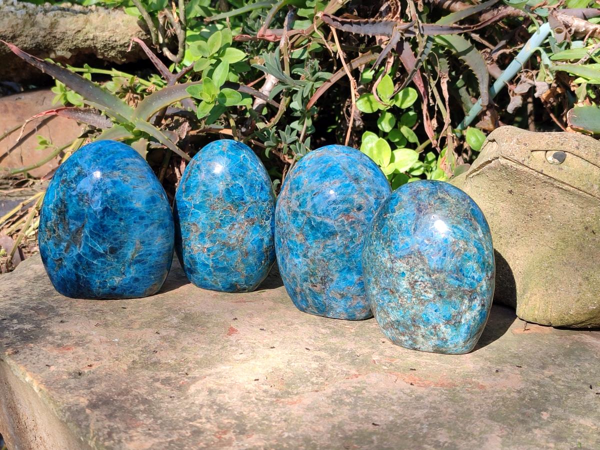 Polished Blue Apatite Standing Display Pieces x 4 From Betroka, Madagascar