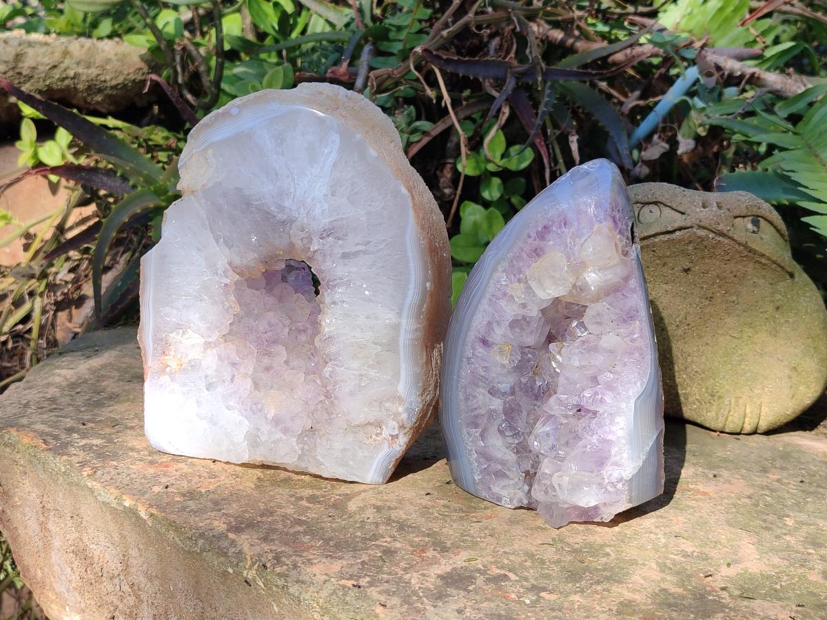 Polished One Side Agate Amethyst Crystalline Geodes x 2 From Maintirano, Madagascar