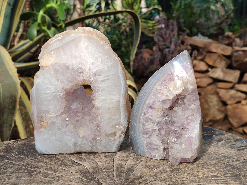 Polished One Side Agate Amethyst Crystalline Geodes x 2 From Maintirano, Madagascar