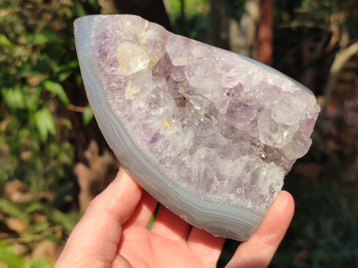 Polished One Side Agate Amethyst Crystalline Geodes x 2 From Maintirano, Madagascar