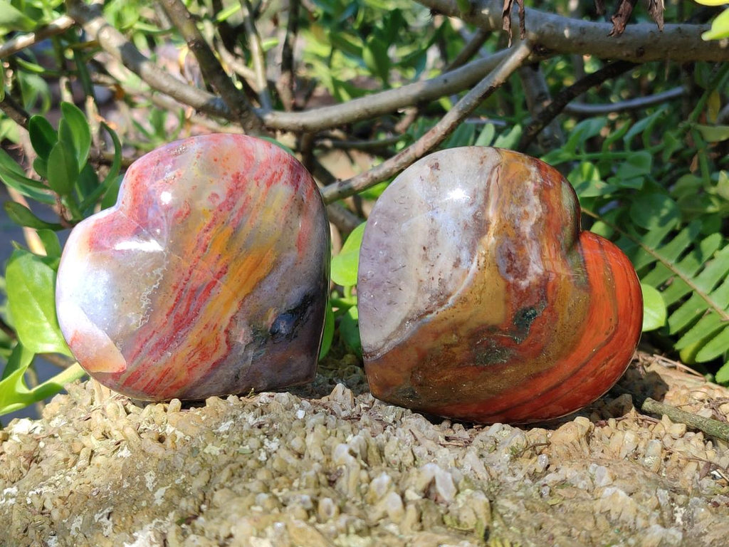 Polished Ocean Jasper Hearts x 6 From Northwest Coast, Madagascar