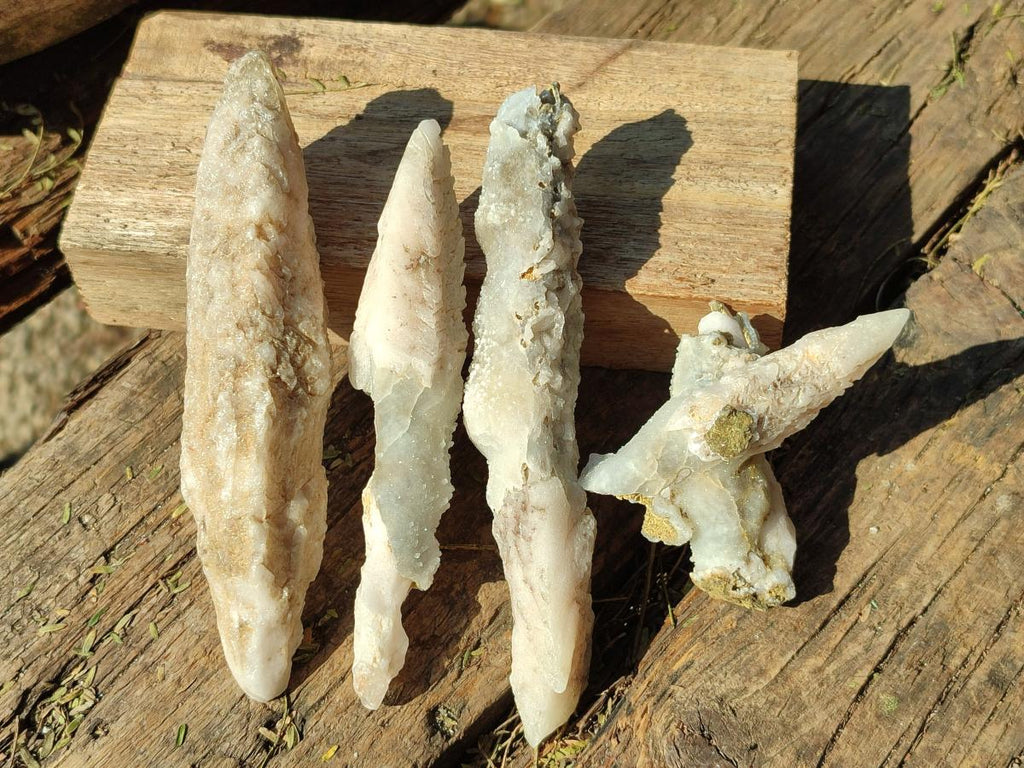 Natural Drusy Quartz Coated "Cock Spur" Calcite Crystals x 12 From Albert's Mountain, Lesotho