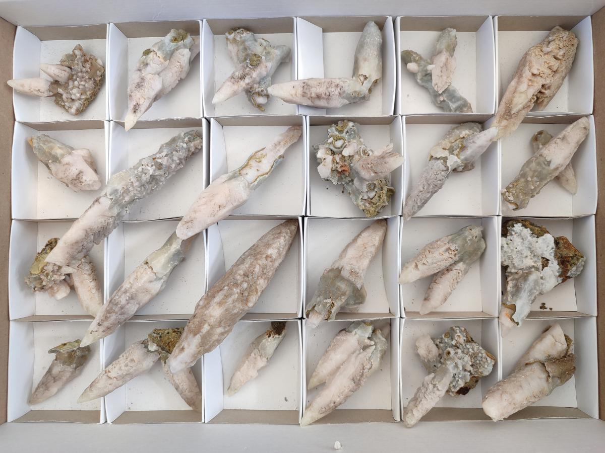 Natural Drusy Quartz Coated "Cock Spur" Calcite Crystals x 12 From Albert's Mountain, Lesotho