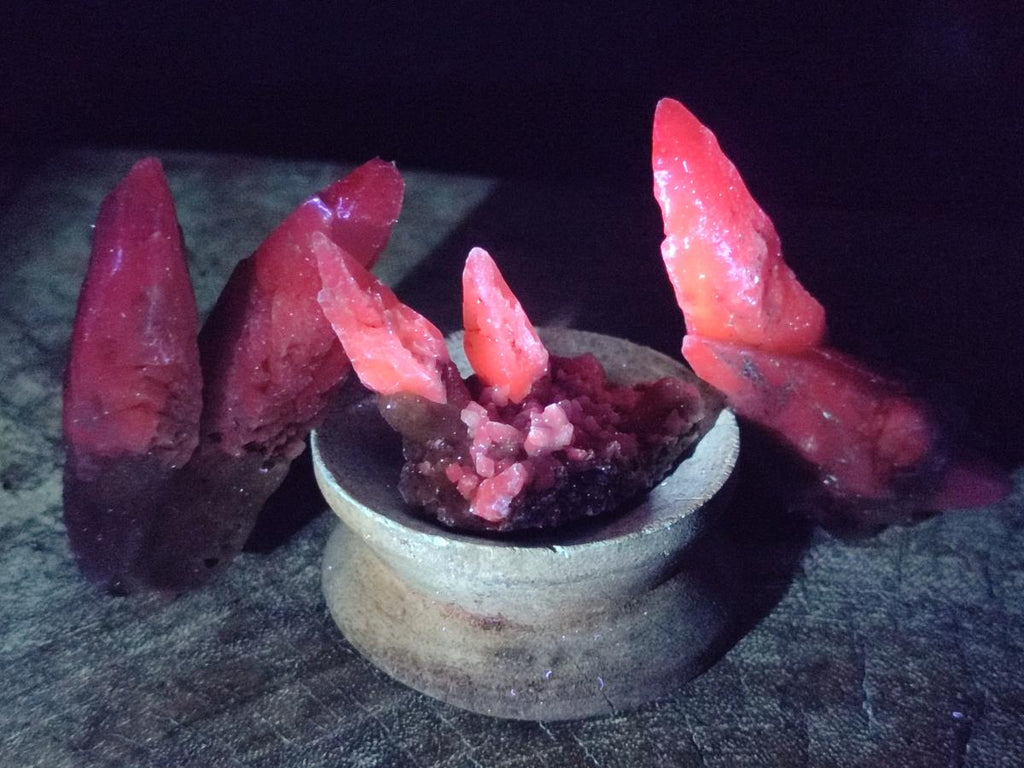 Natural Drusy Quartz Coated "Cock Spur" Calcite Crystals x 12 From Albert's Mountain, Lesotho