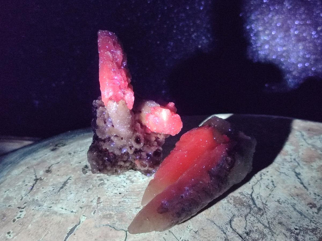 Natural Drusy Quartz Coated "Cock Spur" Calcite Crystals x 12 From Albert's Mountain, Lesotho