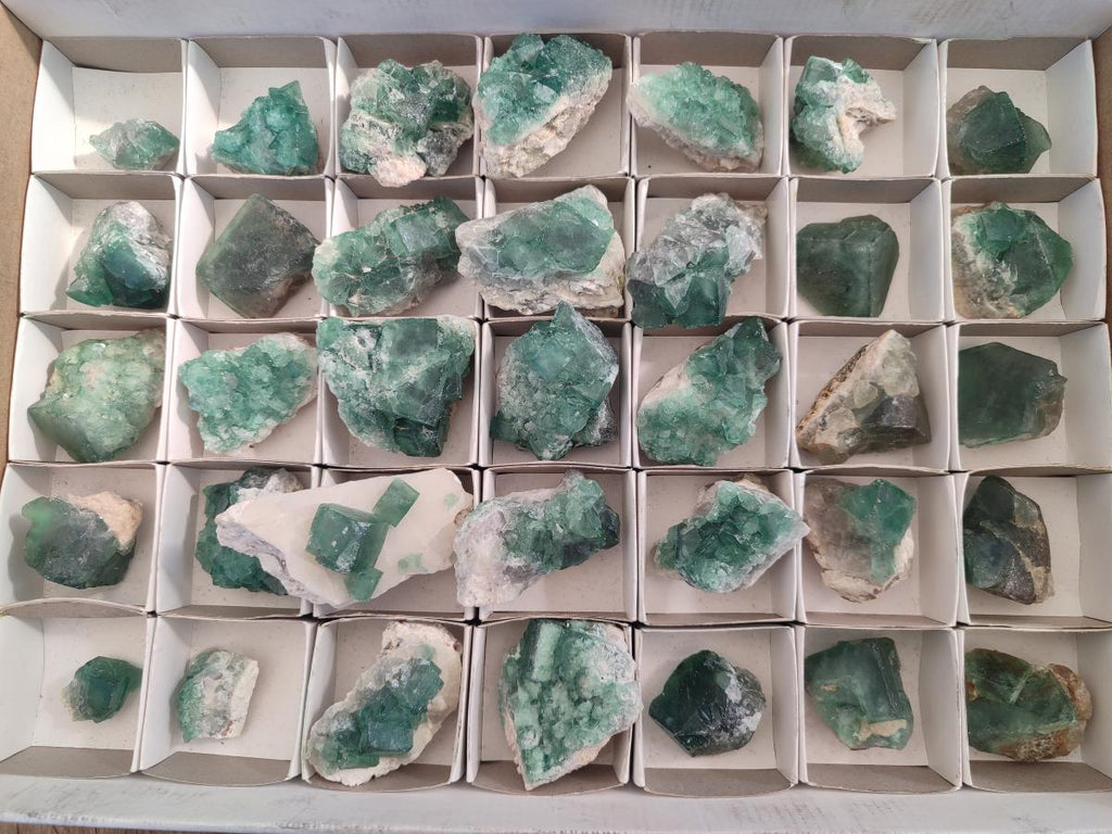 Natural Green Cubic Fluorite Specimens x 35 From Mandrosonoro, Madagascar