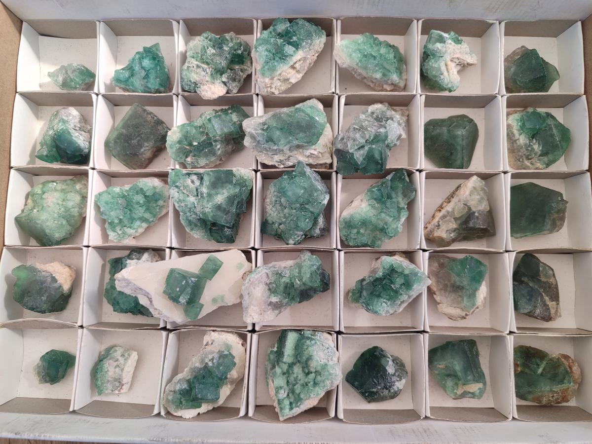 Natural Green Cubic Fluorite Specimens x 35 From Mandrosonoro, Madagascar