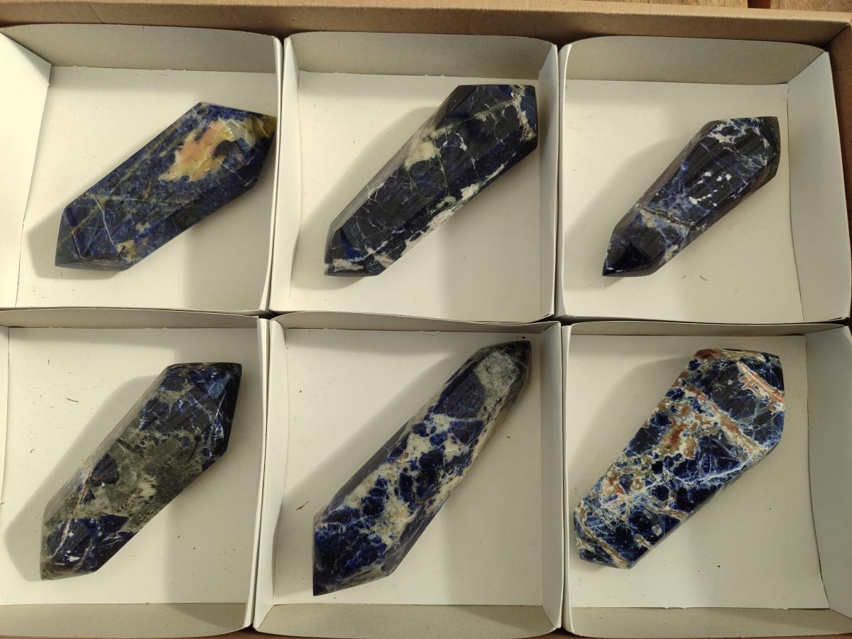 Polished Double Terminated Sodalite Crystals x 6 From Kunene River, Namibia