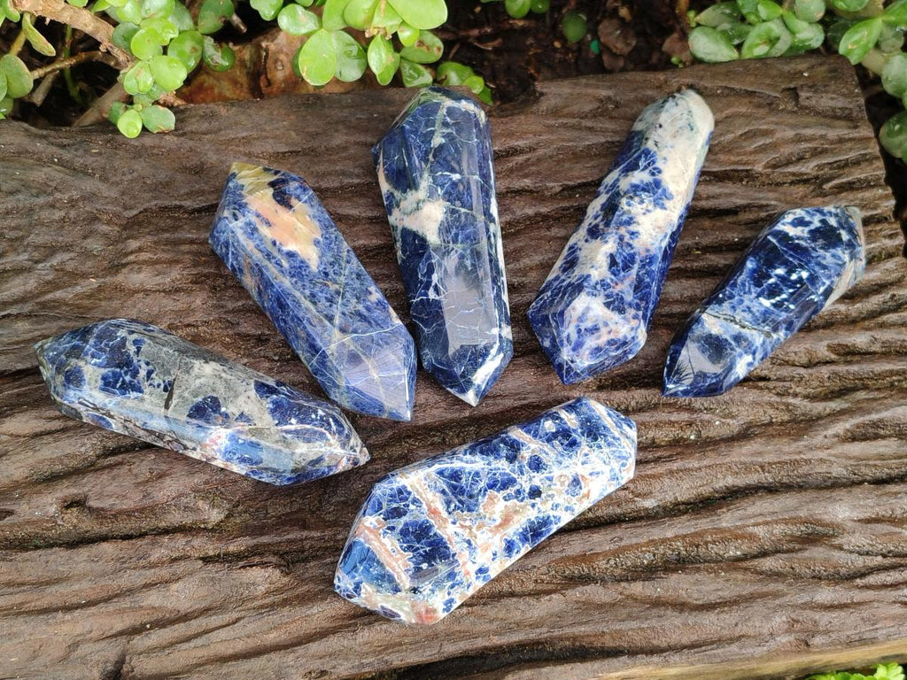 Polished Double Terminated Sodalite Crystals x 6 From Kunene River, Namibia