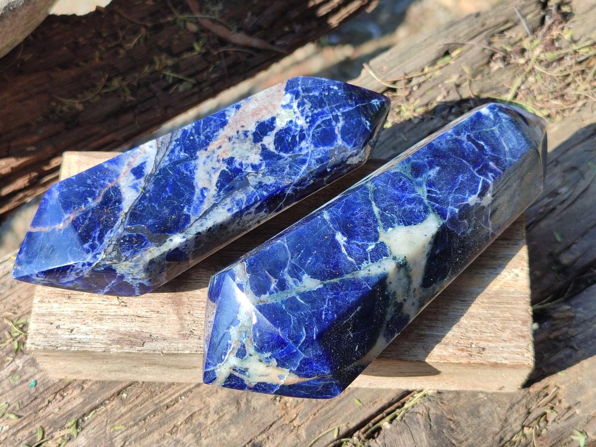 Polished Double Terminated Sodalite Crystals x 6 From Kunene River, Namibia