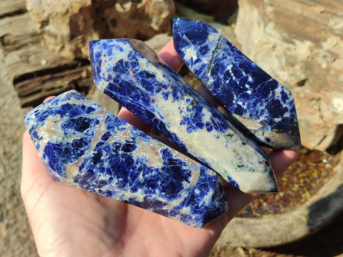Polished Double Terminated Sodalite Crystals x 6 From Kunene River, Namibia