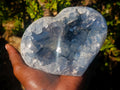 Polished and Natural Large Blue Celestite Hearts x 2 From Sakoany, Madagascar