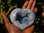 Polished and Natural Large Blue Celestite Hearts x 2 From Sakoany, Madagascar