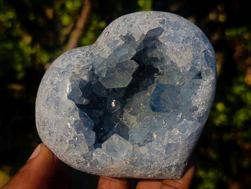 Polished and Natural Large Blue Celestite Hearts x 2 From Sakoany, Madagascar
