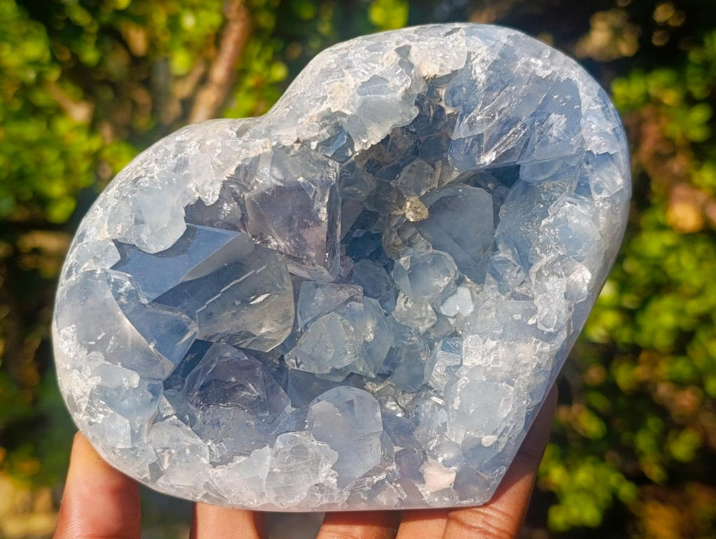 Polished and Natural Large Blue Celestite Hearts x 2 From Sakoany, Madagascar