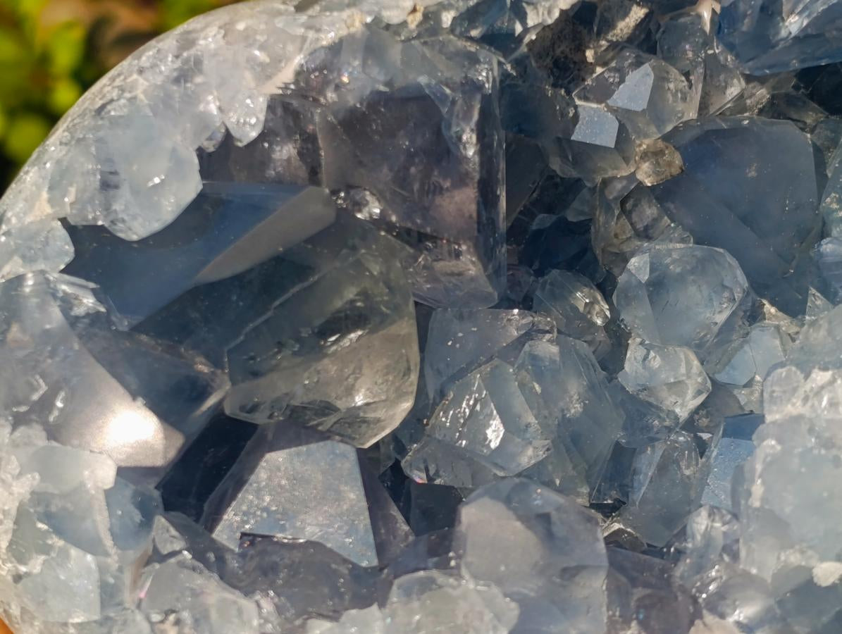 Polished and Natural Large Blue Celestite Hearts x 2 From Sakoany, Madagascar
