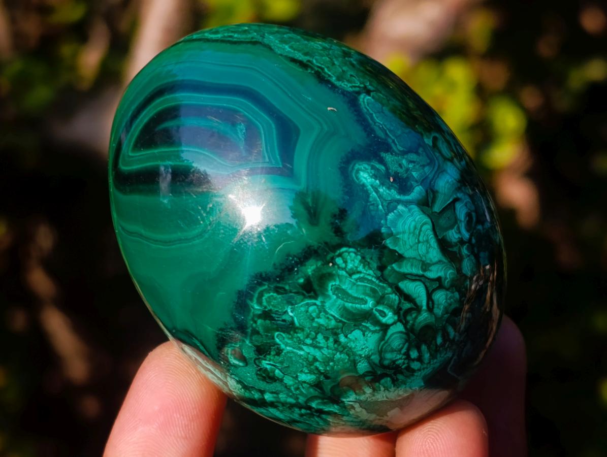Polished Flower Banded Malachite Gemstone Eggs x 2 From Congo