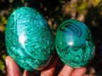 Polished Flower Banded Malachite Gemstone Eggs x 2 From Congo