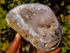 Polished One Side Banded Agate Nodules with Crystalline Geode Centres x 4 From Maintirano, Madagascar