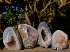 Polished One Side Banded Agate Nodules with Crystalline Geode Centres x 4 From Maintirano, Madagascar