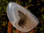Polished One Side Banded Agate Nodules with Crystalline Geode Centres x 4 From Maintirano, Madagascar