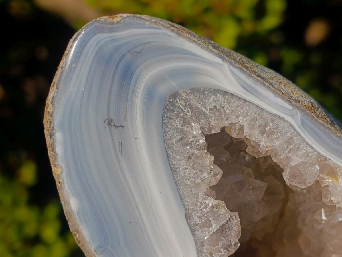 Polished One Side Banded Agate Nodules with Crystalline Geode Centres x 4 From Maintirano, Madagascar