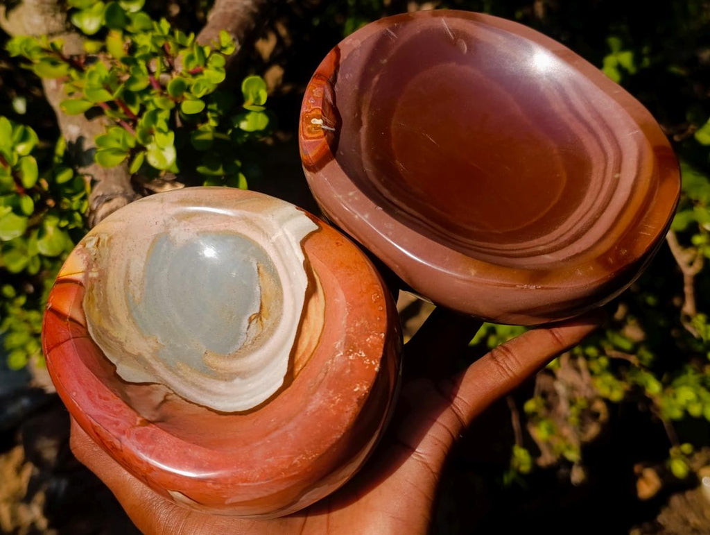 Polished Polychrome Jasper Bowls x 2 From NW Coast, Madagascar