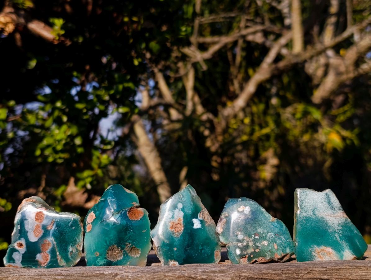 Polished on One Side Mtorolite Chrysoprase Slices x 35 From Mutorashanga, Zimbabwe