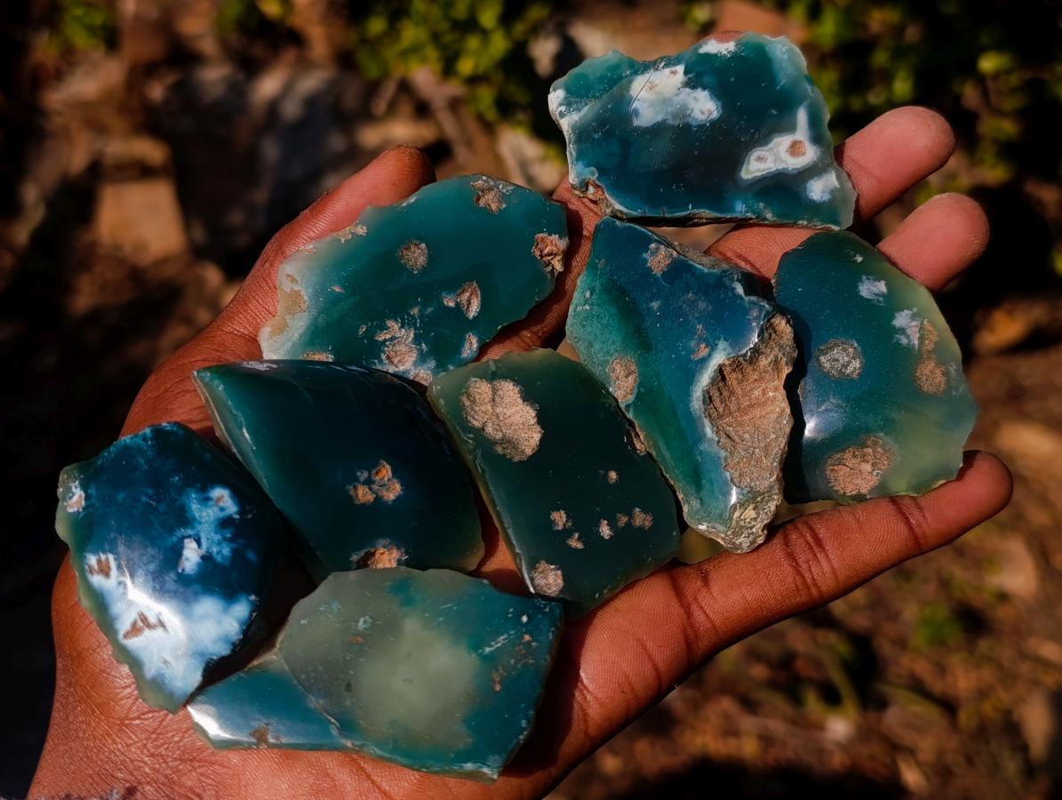 Polished on One Side Mtorolite Chrysoprase Slices x 35 From Mutorashanga, Zimbabwe