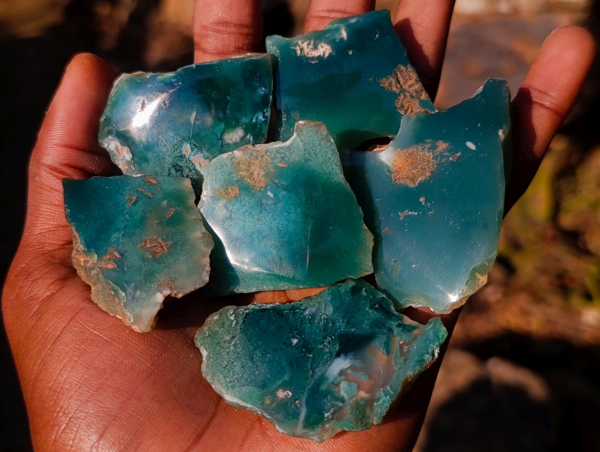 Polished on One Side Mtorolite Chrysoprase Slices x 35 From Mutorashanga, Zimbabwe