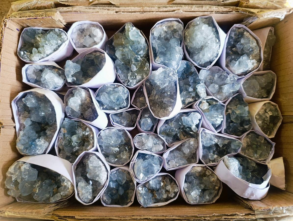Natural Blue Celestite Specimens x 36 From Sakoany, Madagascar