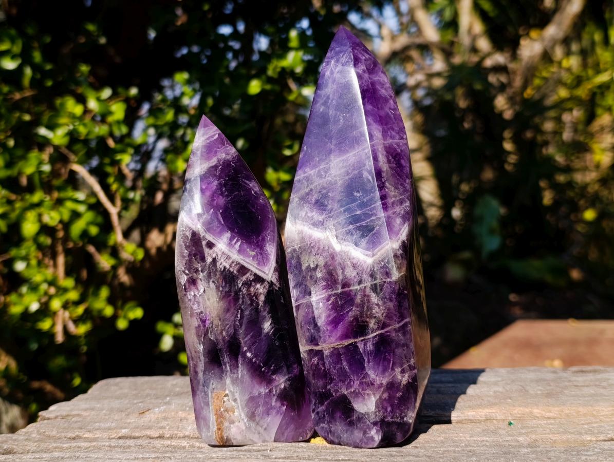 Polished Chevron Amethyst Display Crystals x 2 From Zambia