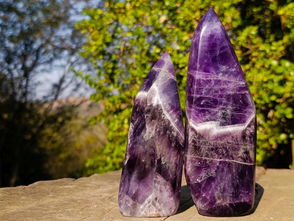 Polished Chevron Amethyst Display Crystals x 2 From Zambia