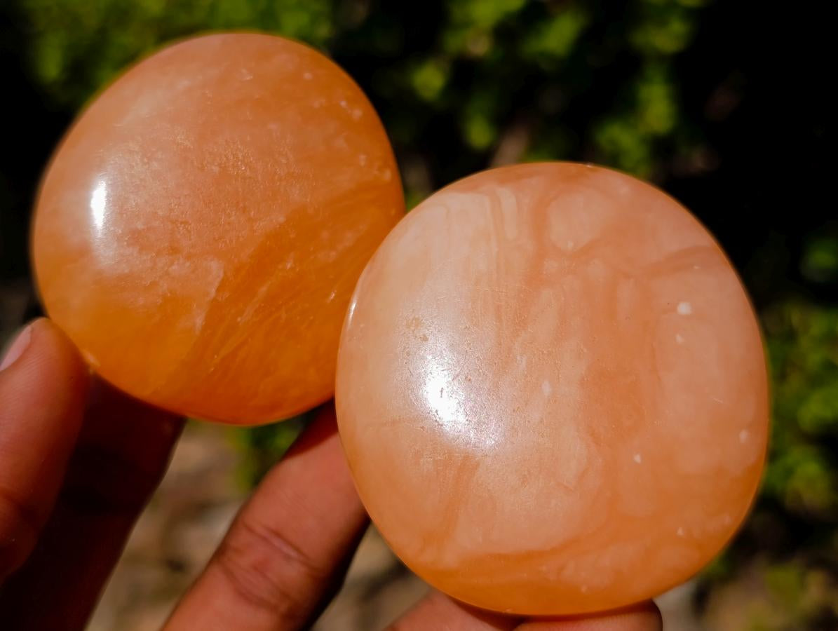 Polished Orange Twist Calcite Galets x 24 From Maevantanana, Madagascar