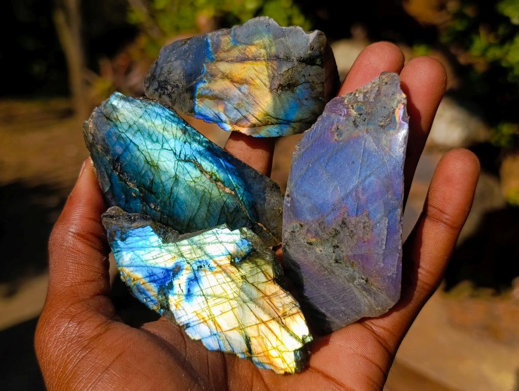 Polished One Side Labradorite Slices x 35 From Madagascar