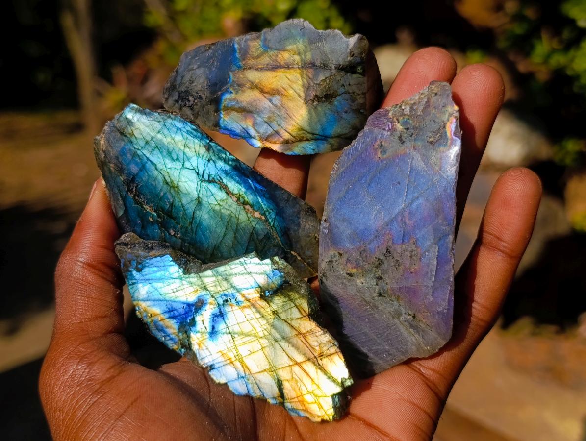 Polished One Side Labradorite Slices x 35 From Madagascar