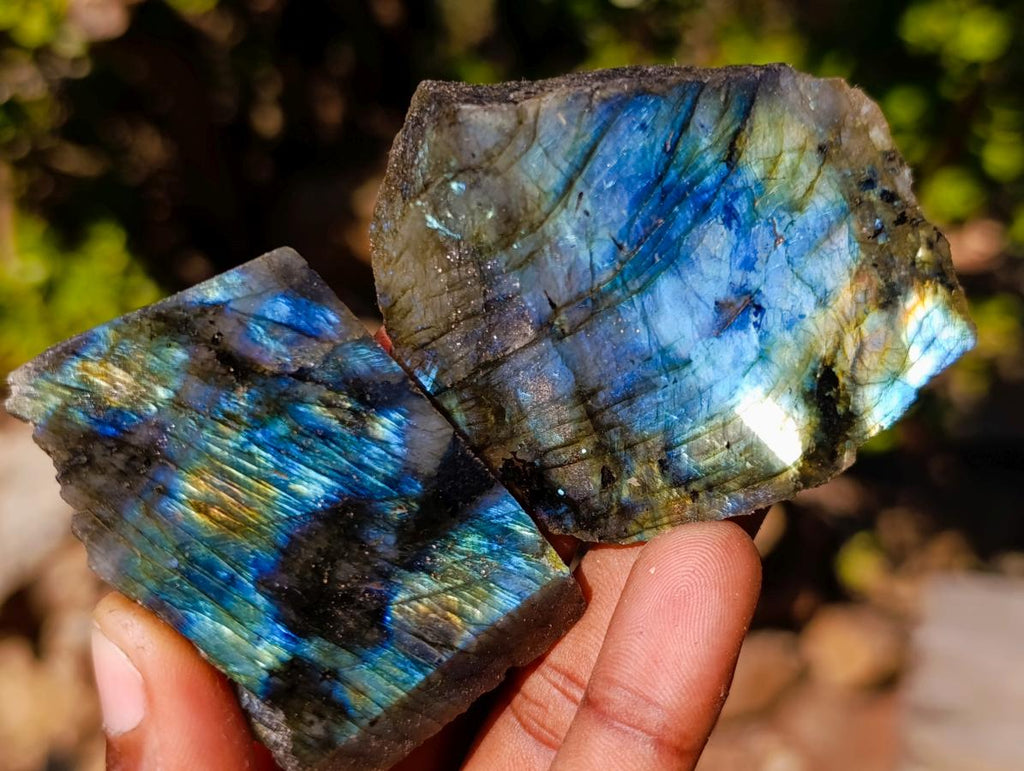Polished One Side Labradorite Slices x 35 From Madagascar