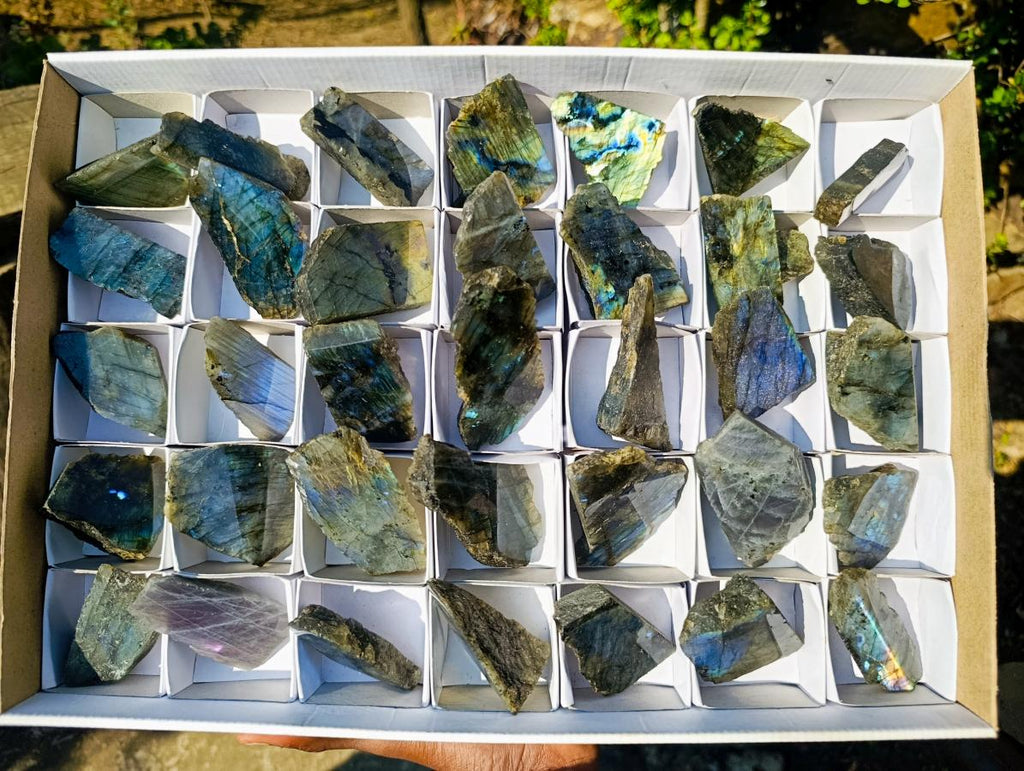 Polished One Side Labradorite Slices x 35 From Madagascar