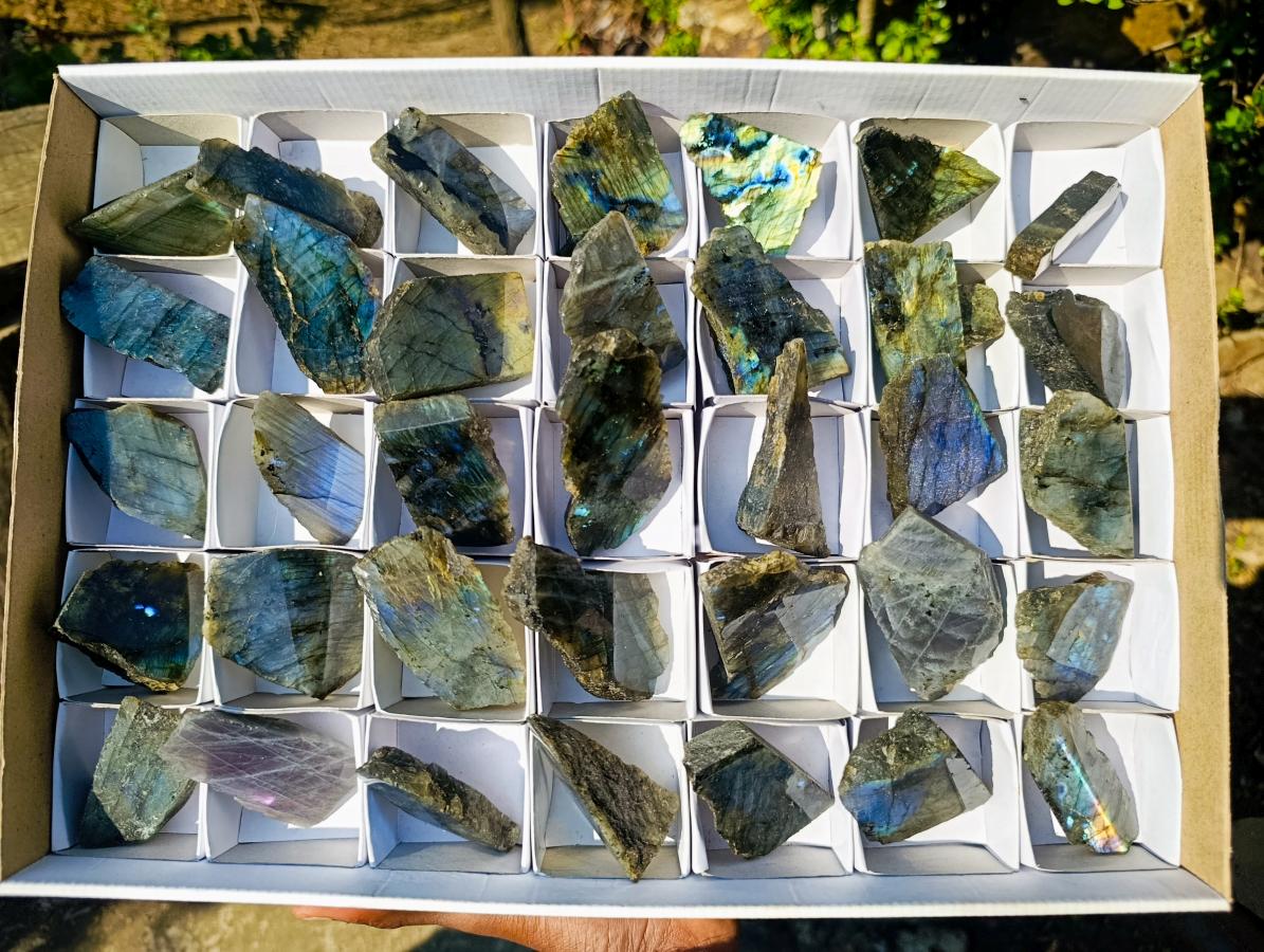 Polished One Side Labradorite Slices x 35 From Madagascar